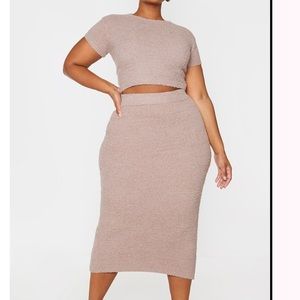 Plus Mocha Fluffy Knit Midaxi Skirt